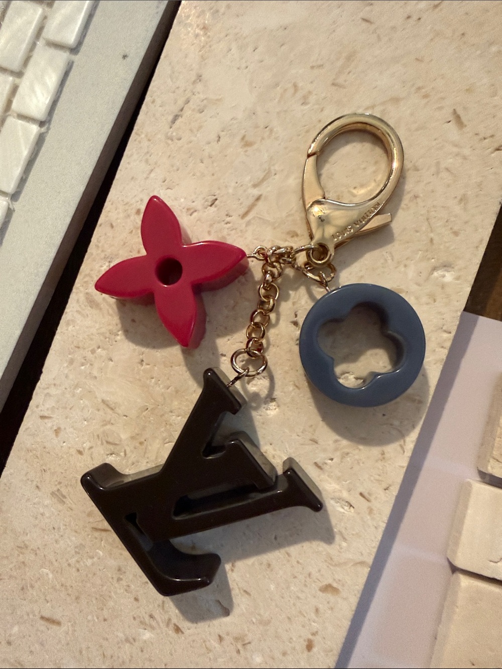 Louis Vuitton Pink, Blue & Black Logo Charm Key Holder
